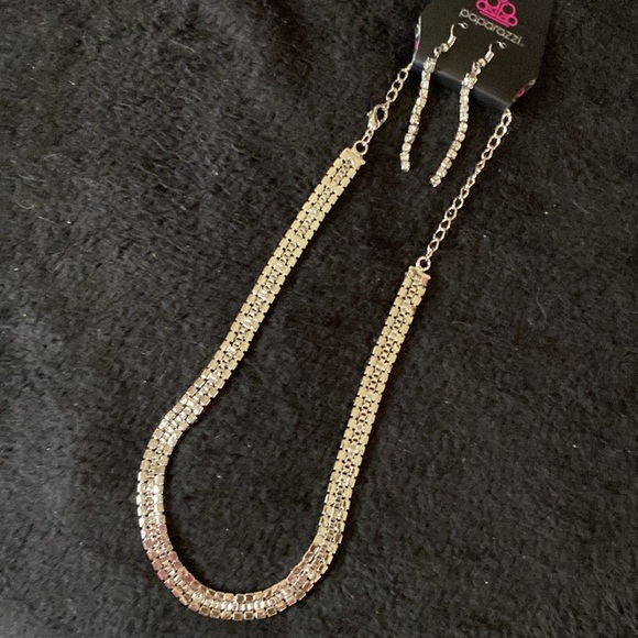 NWT Double Crystal Faux Diamond Adjustable Necklace & Earrings Bling Set - Picture 6 of 14